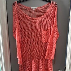 American Eagle Outfitters Coral Open-Knit Pocket Sweater